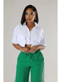 Load image into Gallery viewer, Cropped Lapel Shirt with Irregular Pocket