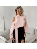 Load image into Gallery viewer, Satin Tie-Wrap Asymmetric Blouse