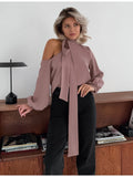 Load image into Gallery viewer, Satin Tie-Wrap Asymmetric Blouse