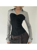Load image into Gallery viewer, Striped Colorblock Long Sleeve Blouse
