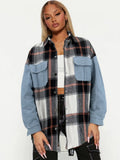Load image into Gallery viewer, Plaid Patchwork Loose Denim Shirt
