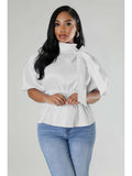 Load image into Gallery viewer, Ruched Puff Sleeve Tie-Waist Blouse