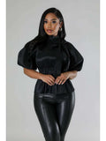 Load image into Gallery viewer, Ruched Puff Sleeve Tie-Waist Blouse