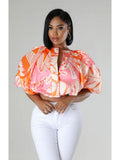 Load image into Gallery viewer, Printed Colorblock Cropped Blouse