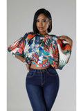 Load image into Gallery viewer, Printed Colorblock Cropped Blouse