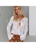 Load image into Gallery viewer, Hollow Lace Trumpet Sleeve Top