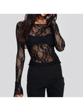 Load image into Gallery viewer, Sheer Lace Patchwork Long Sleeve Top