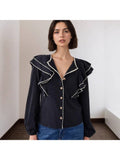 Load image into Gallery viewer, Ruffle Lapel Button-Up Blouse
